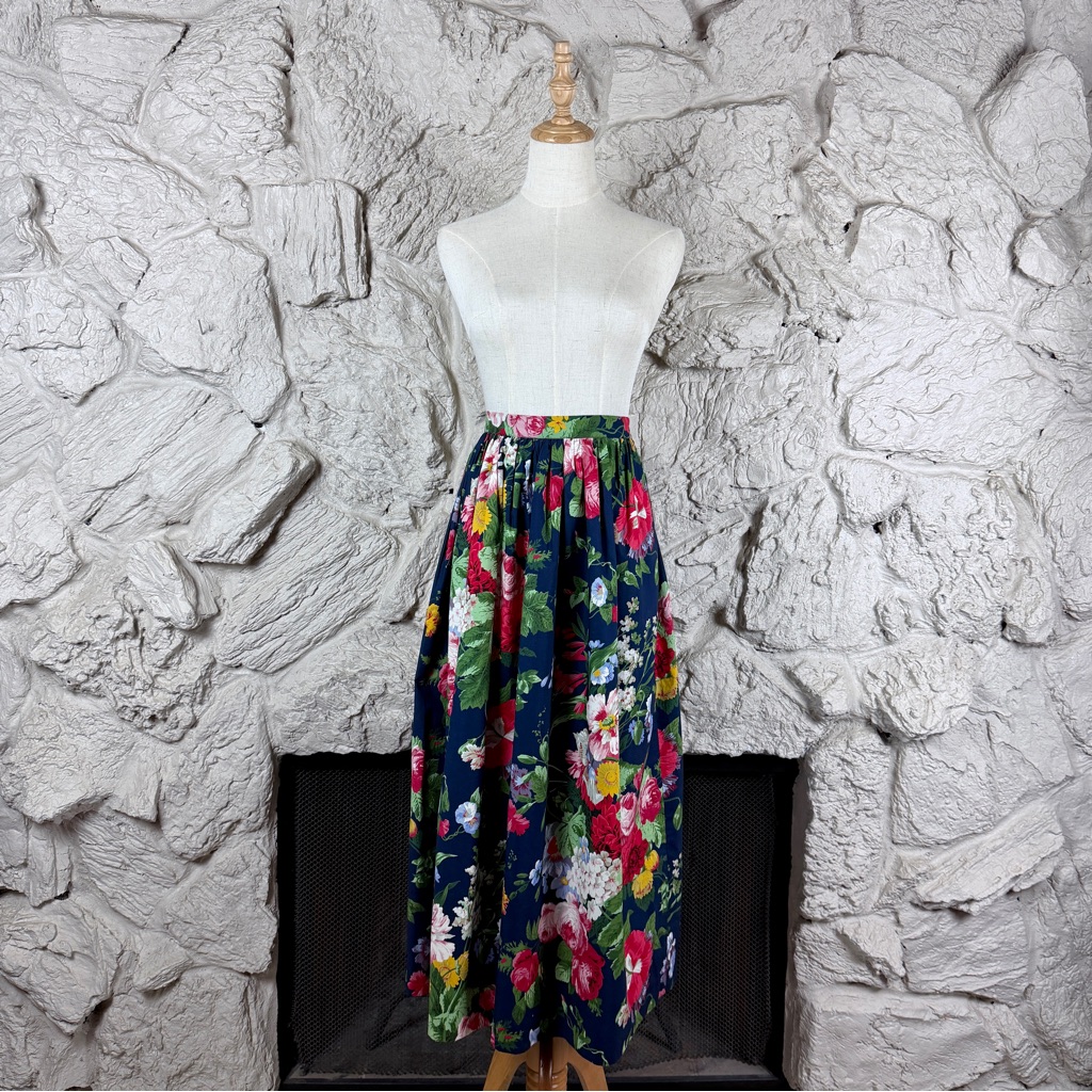 Ralph Lauren Blue Label C. 1980s Challis Skirt ‘Cosette’ Floral Navy | 8